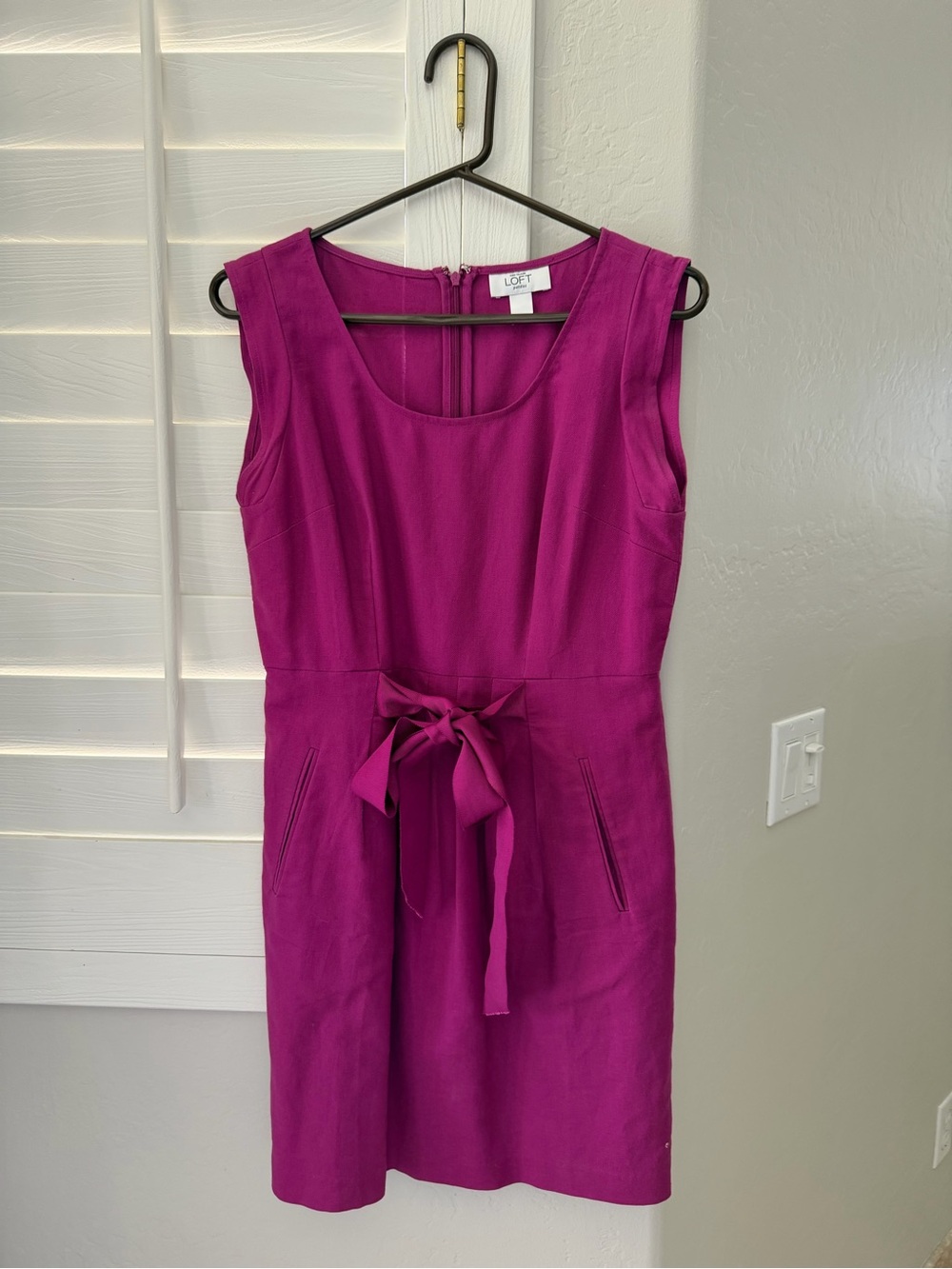 LOFT Sleeveless Magenta Sheath Dress with Waist Tie